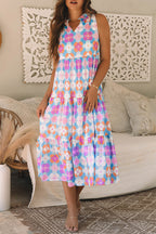 Floral Print Frilly Neck Maxi Dress
