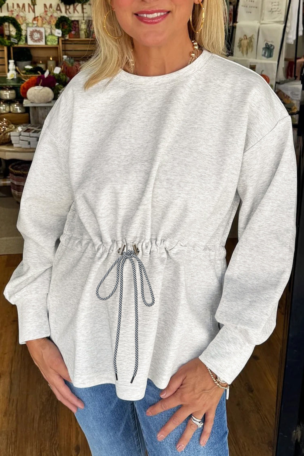 Grey Drawstring Waist Tunic Sweatshirt