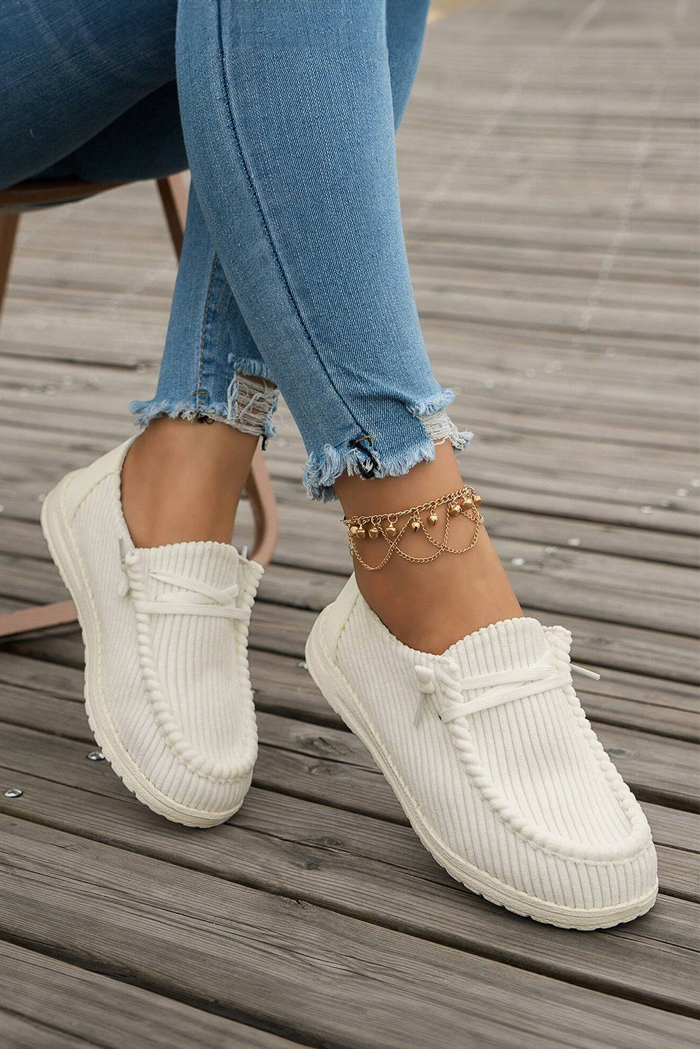 Ribbed Criss Cross Slip On Shoes