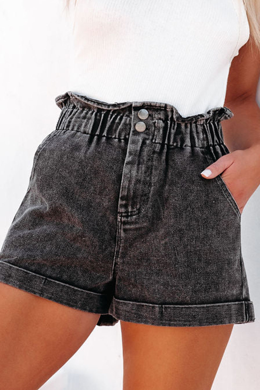 Black Vintage Washed Denim Shorts