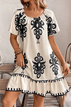 Western Print Ruffled Loose Dress
