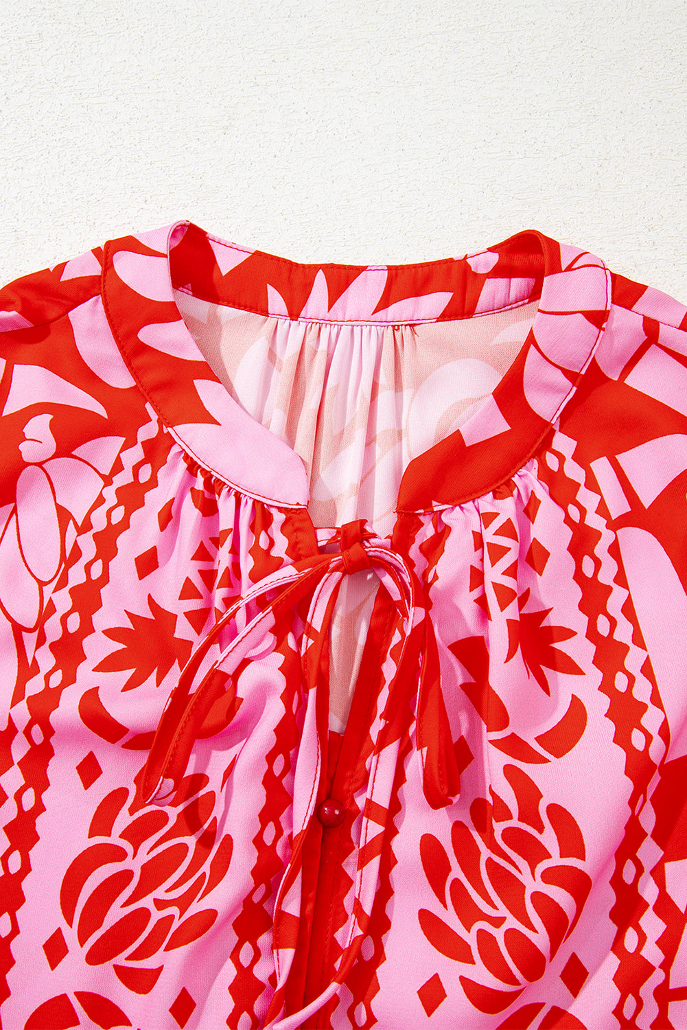 Abstract Floral Tie Neck Blouse