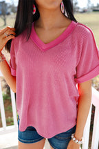 Rose Red Twisted Ribbed Knit Tee
