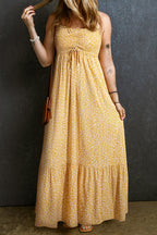 Yellow Smocked High Waist Floral Maxi Dress