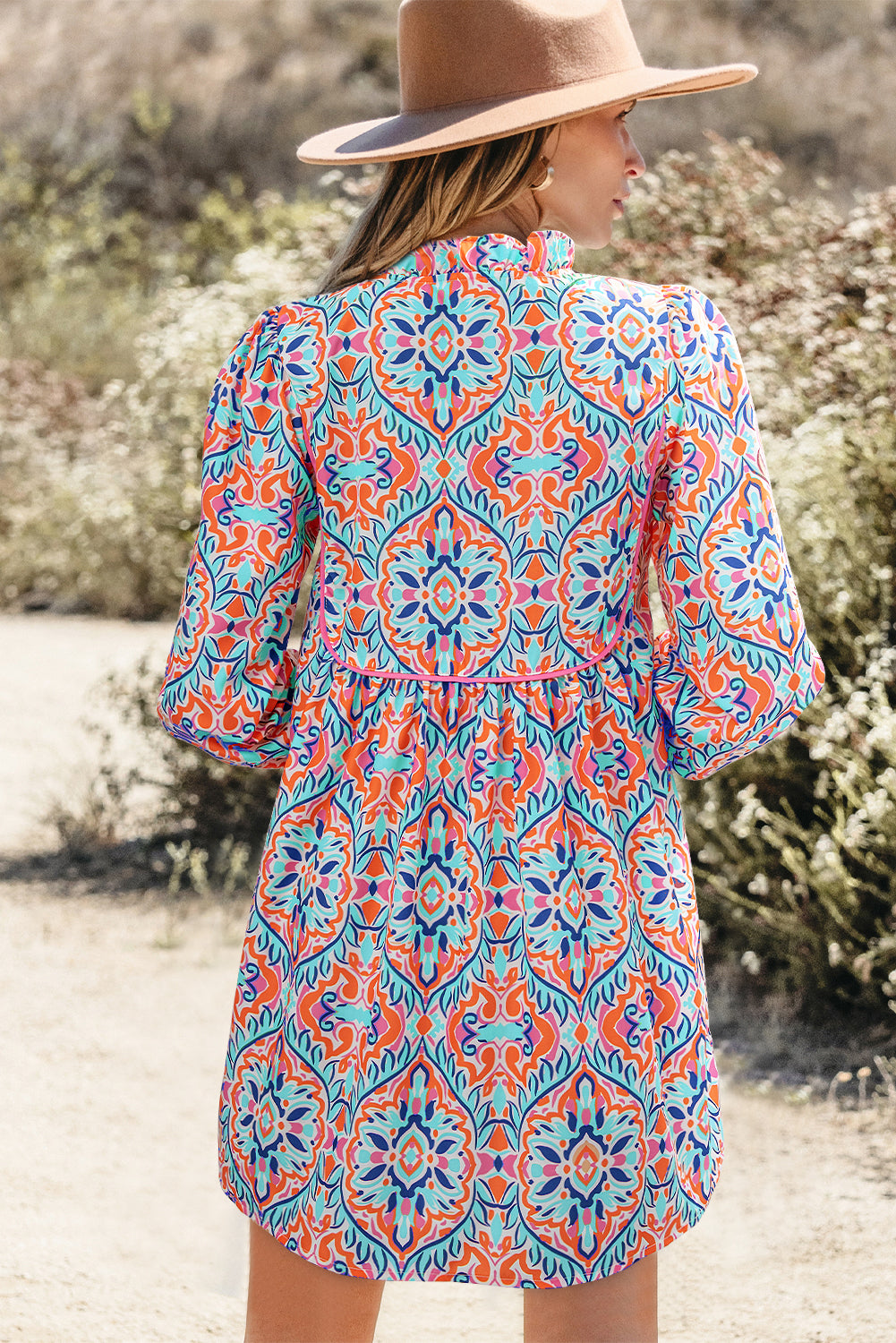 Abstract Print Long Sleeve Mini Dress