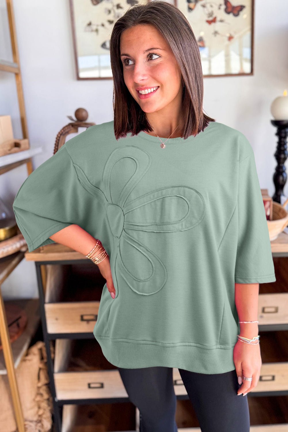 Aqua Floral Patched Tunic Top