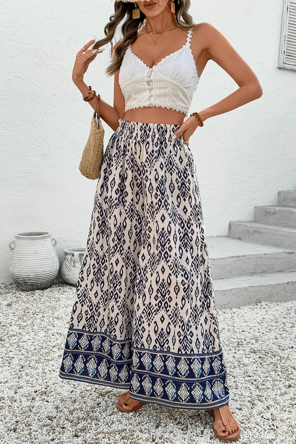 Boho Print High Waist Wide Leg Pants