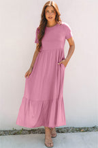 Pink T-shirt High Waist Pocketed Long Dress