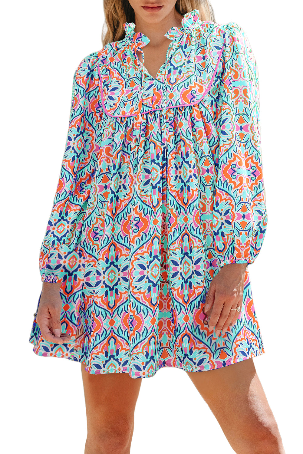 Abstract Print Long Sleeve Mini Dress