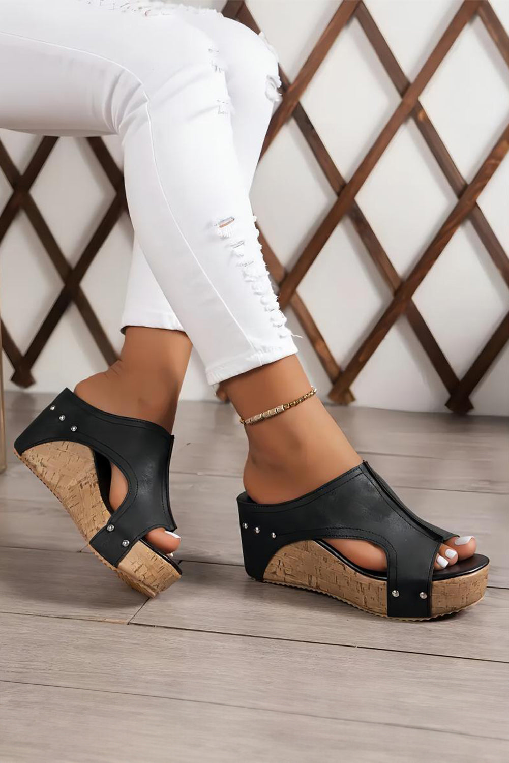 Studded Wedge Slippers