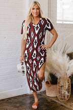 Aztec Print Long T-shirt Dress