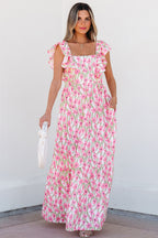 Floral Print Ruffled Strap Maxi Dress