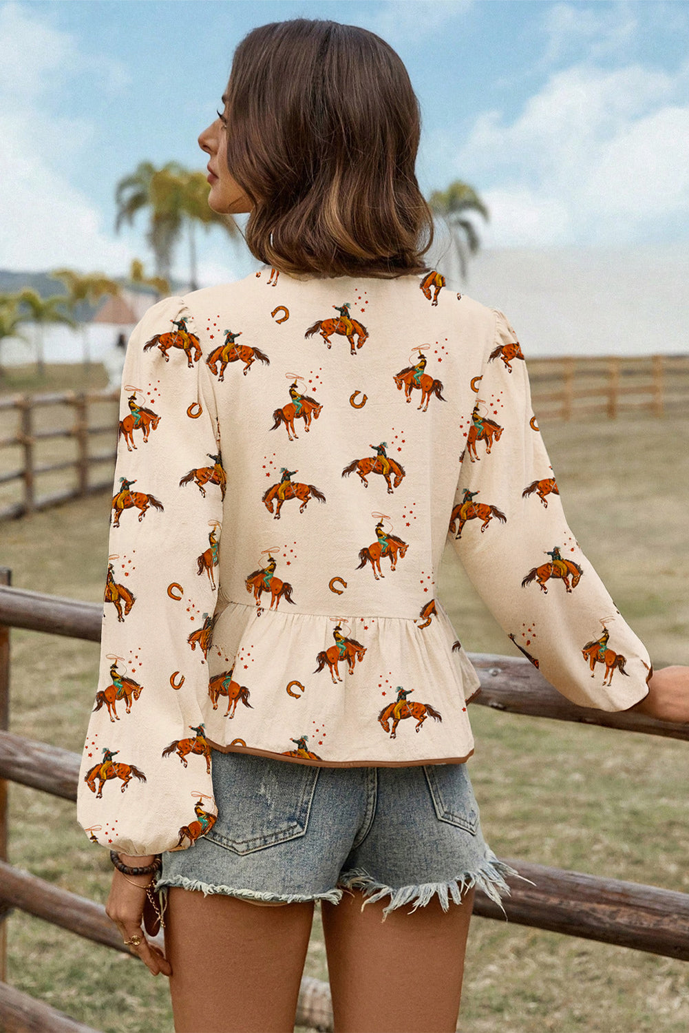 Apricot Rodeo Print Peplum Top