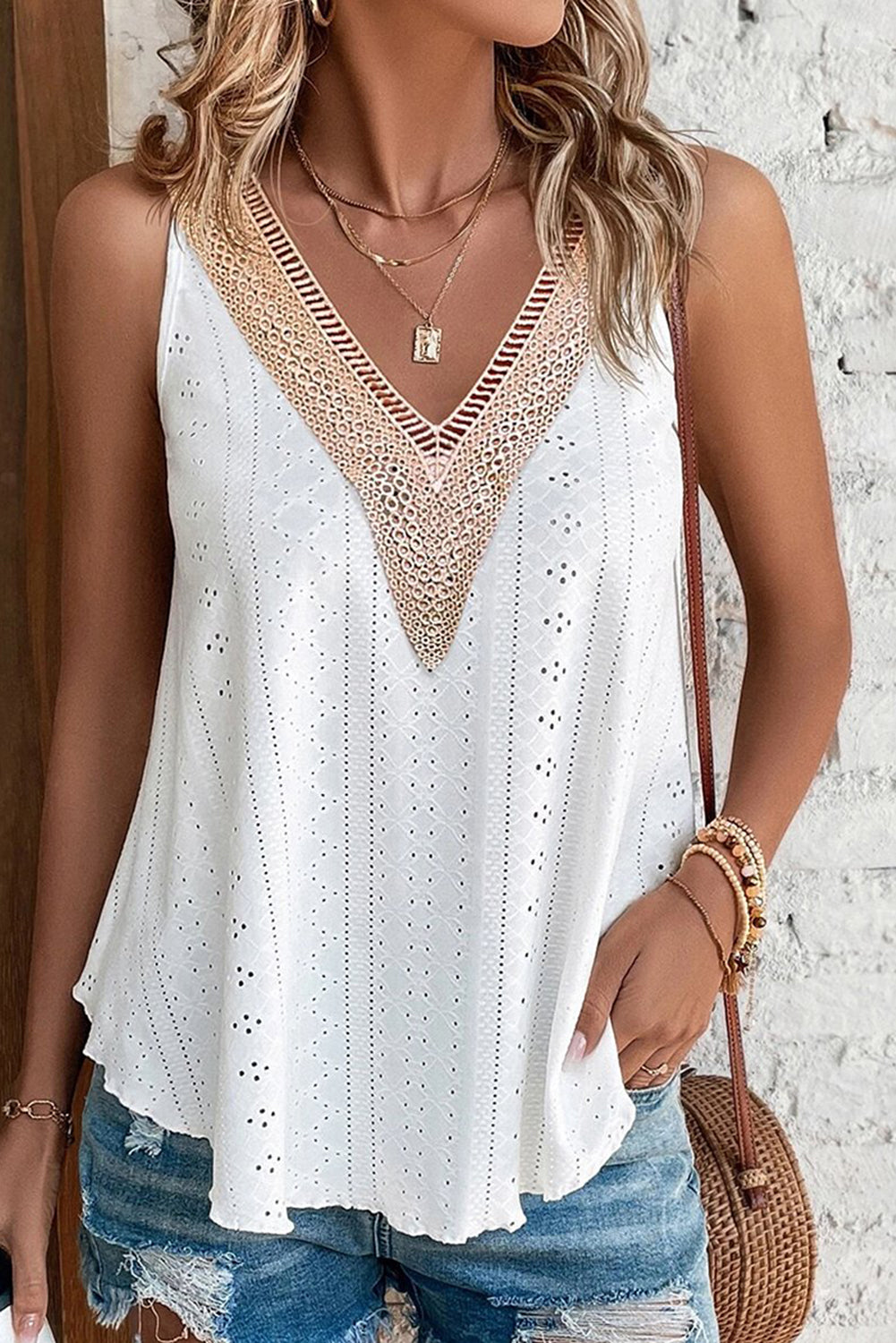Lace Crochet Splicing Tank Top