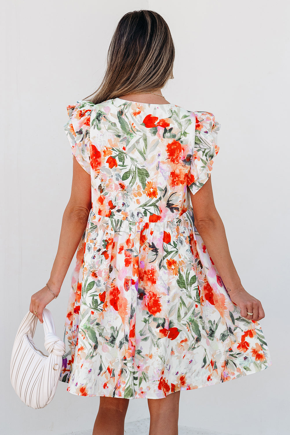 Floral Ruffle Sleeve High Waist Mini Dress