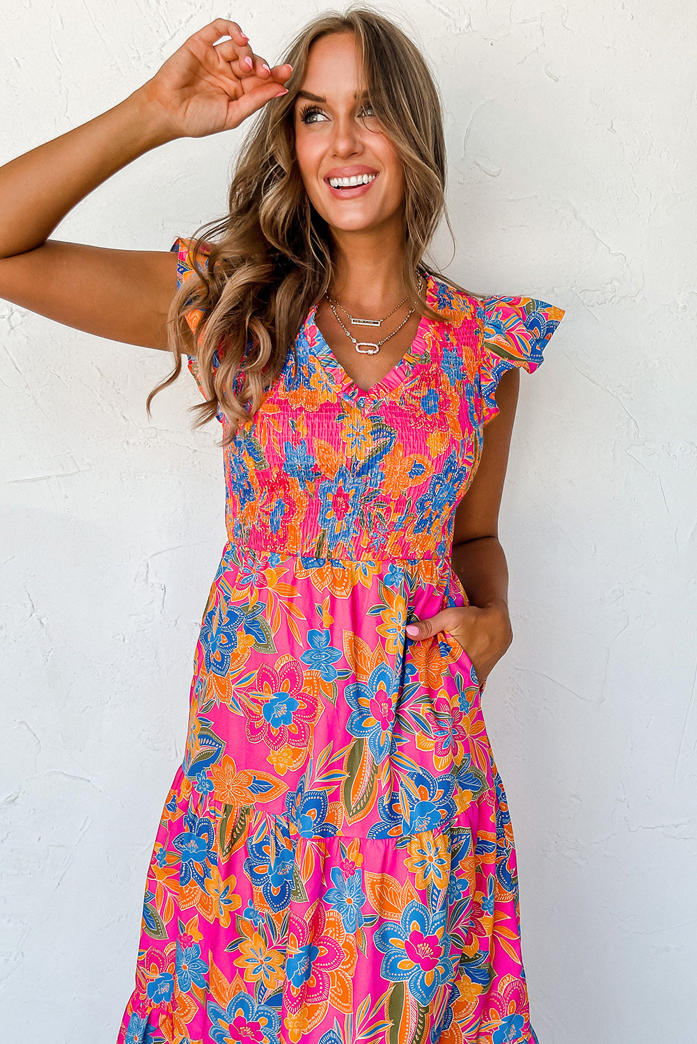 Rose Red Boho Floral Long Dress