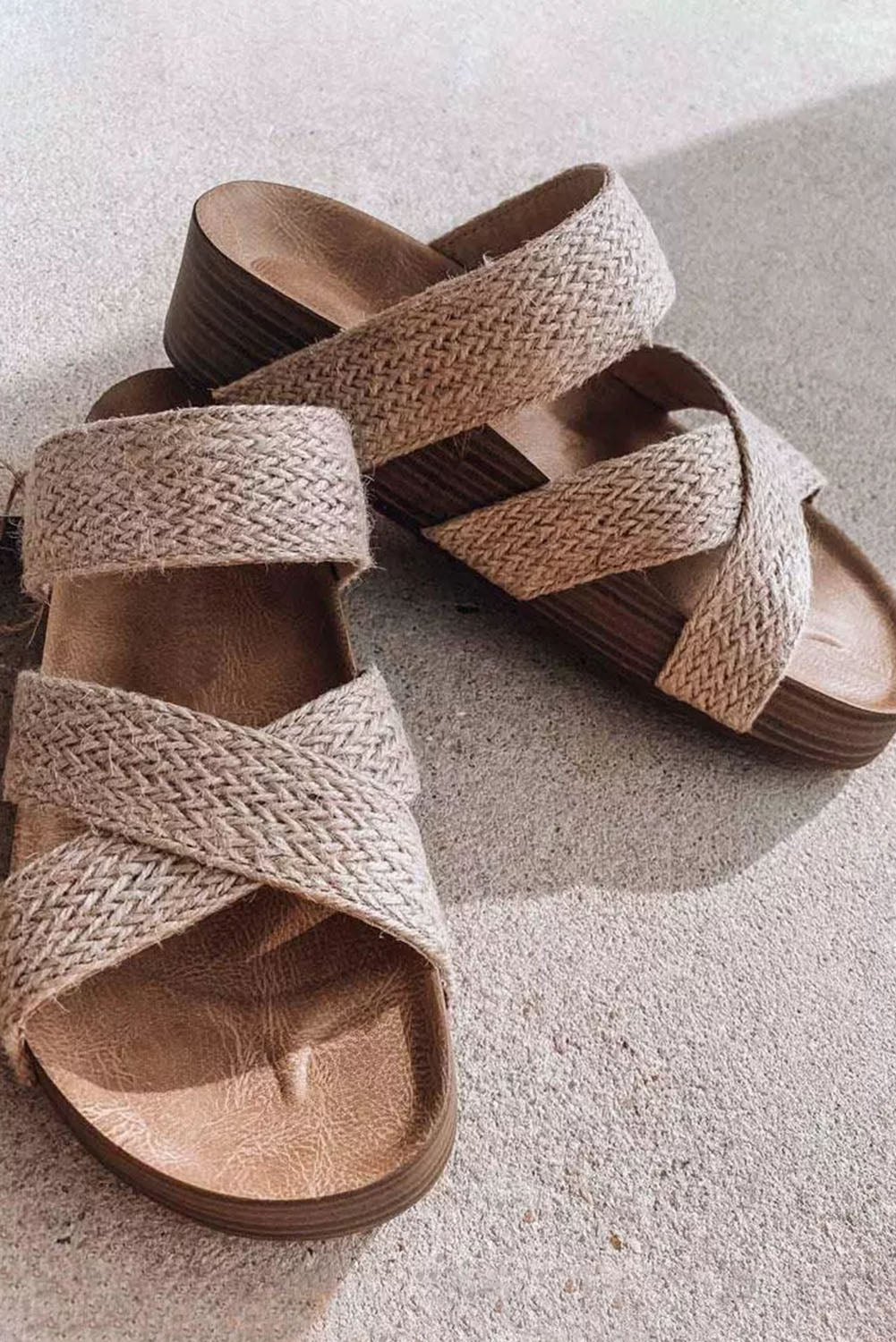 Beige Woven Cross Criss Slip-On Slippers