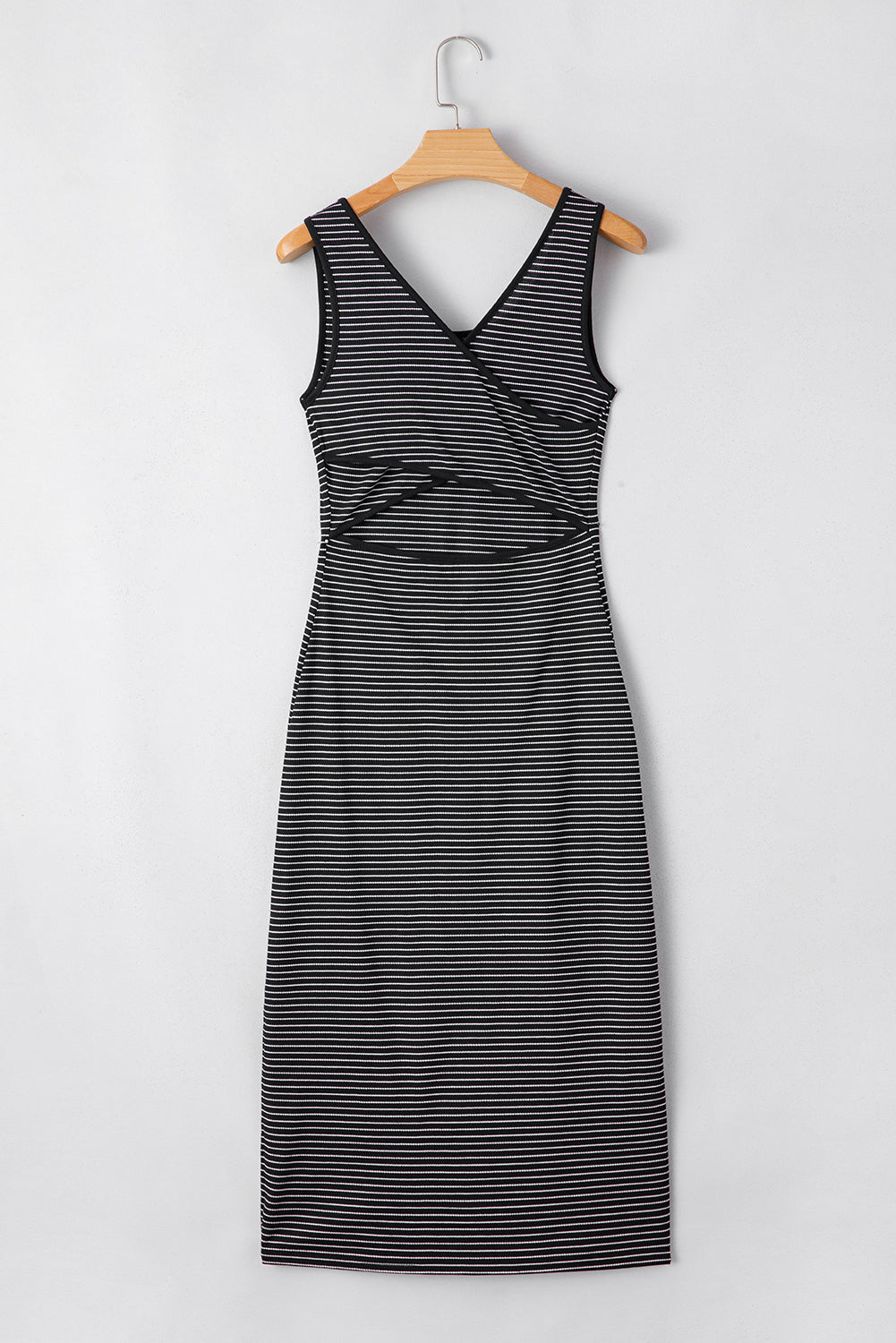 Striped Criss Cross Side Slits Midi Dress