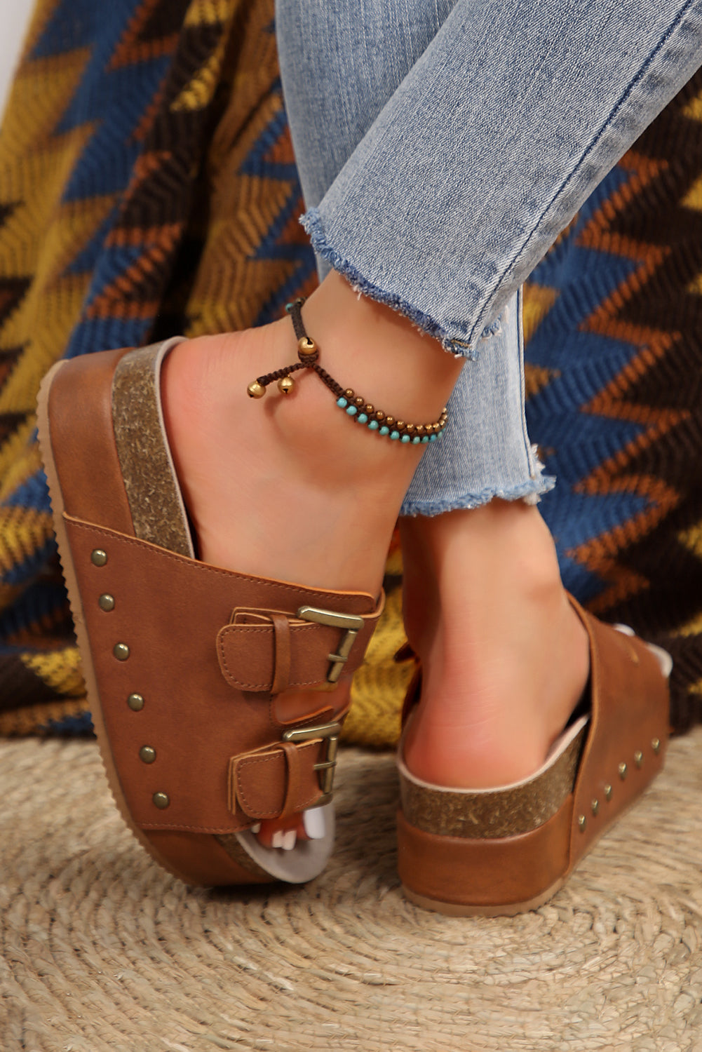 Dual Buckle Platform Sandal Slippers
