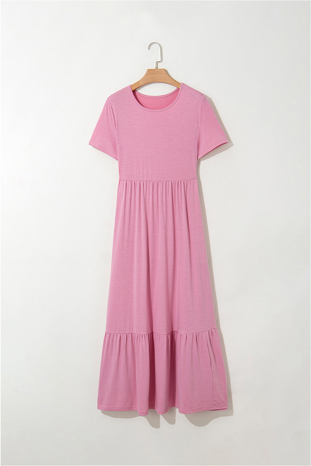 Pink T-shirt High Waist Pocketed Long Dress