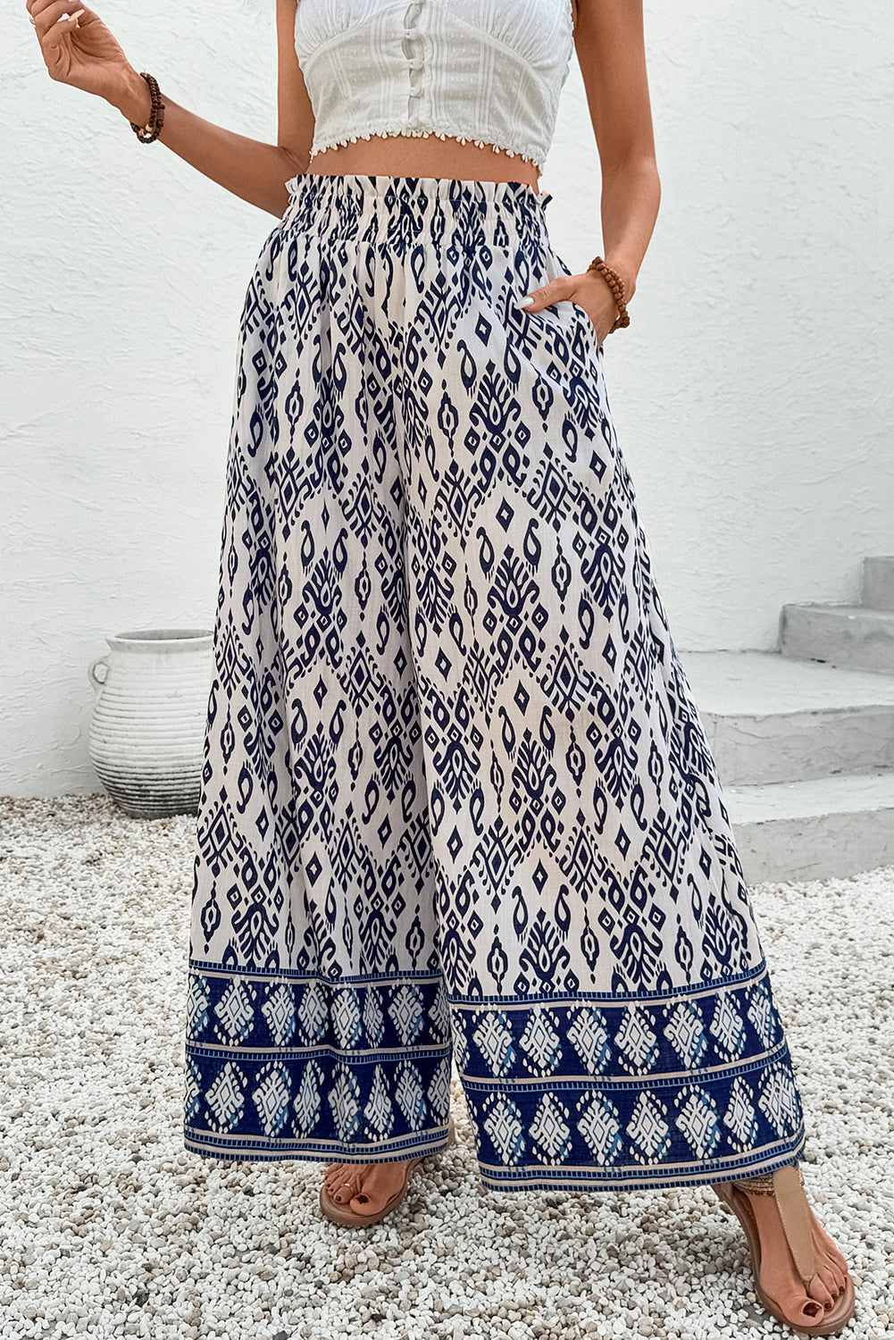 Boho Print High Waist Wide Leg Pants