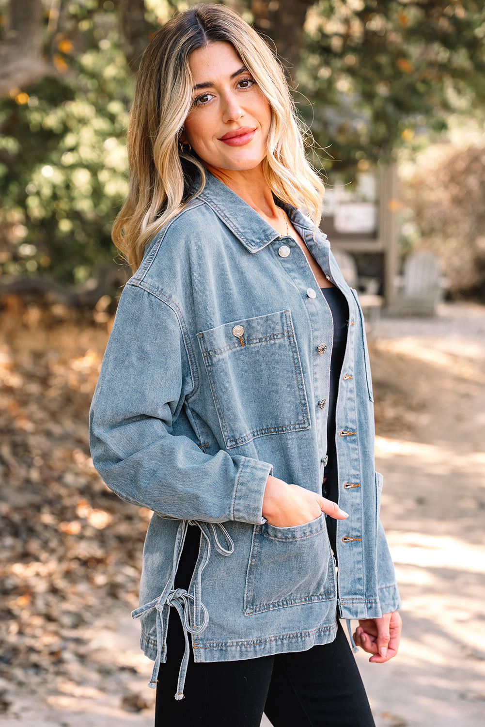 Blue Side Tie up Boyfriend Denim Jacket