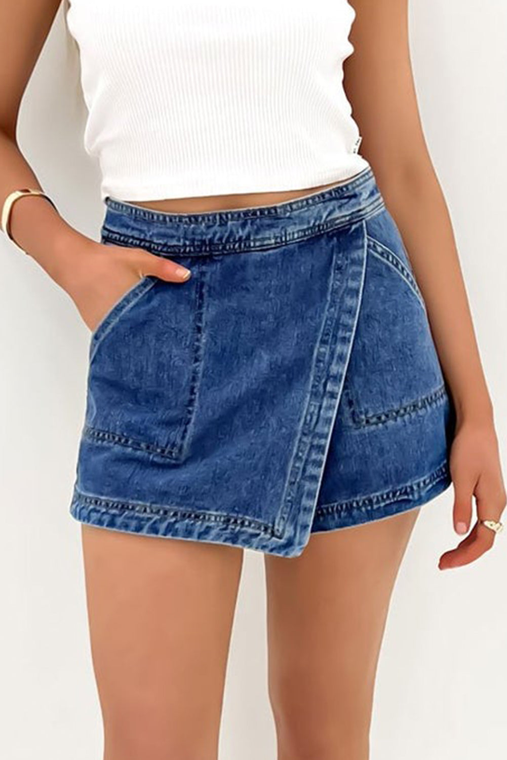 Blue Wrapped Mini Denim Skort