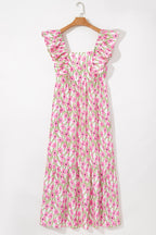 Floral Print Ruffled Strap Maxi Dress