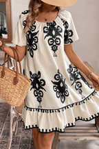 Western Print Ruffled Loose Dress