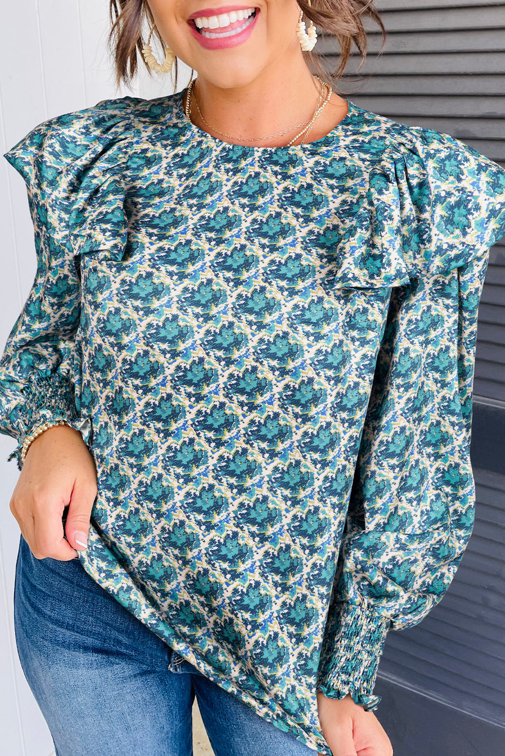 Abstract Print Sleeve Blouse
