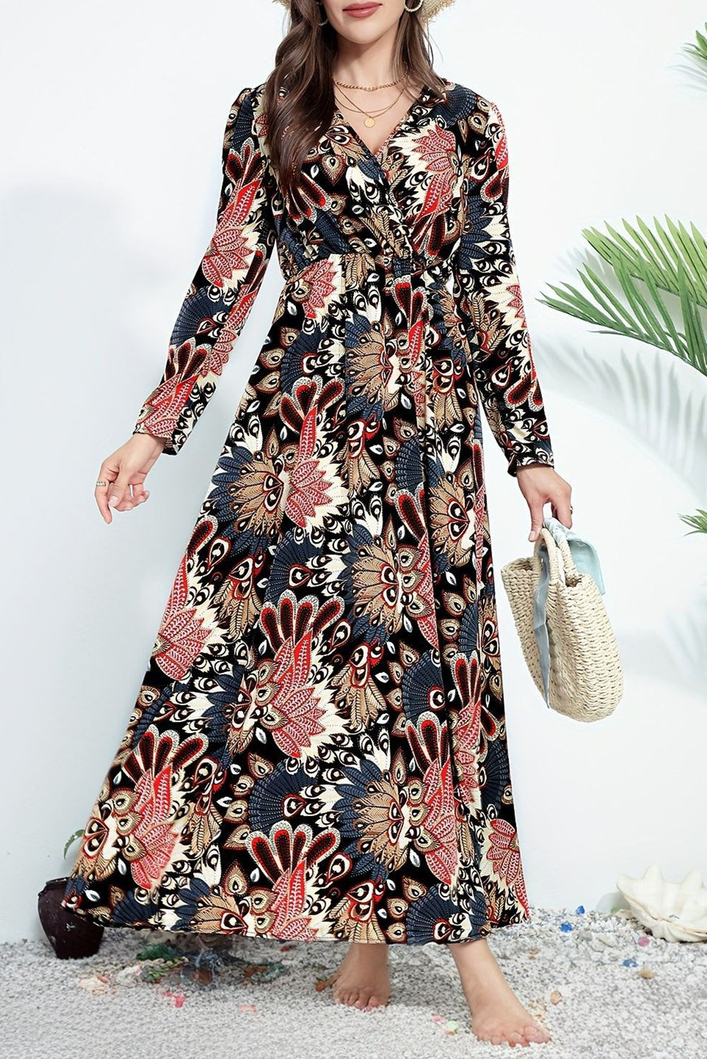 Printed Wrap High Waist Maxi Dress