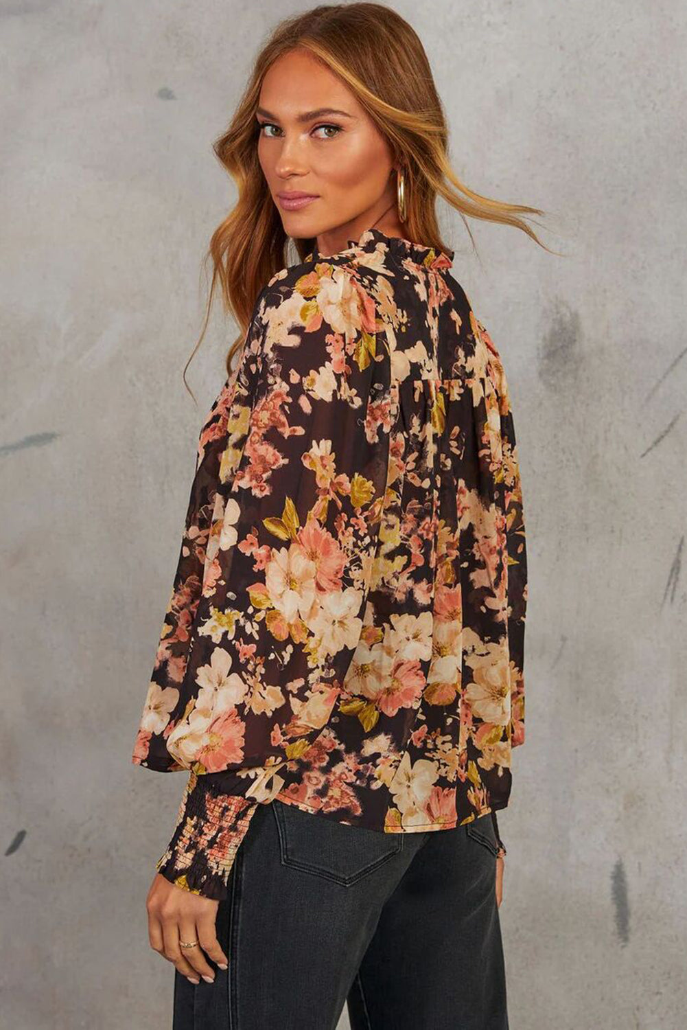 Floral Long Puff Sleeve Blouse