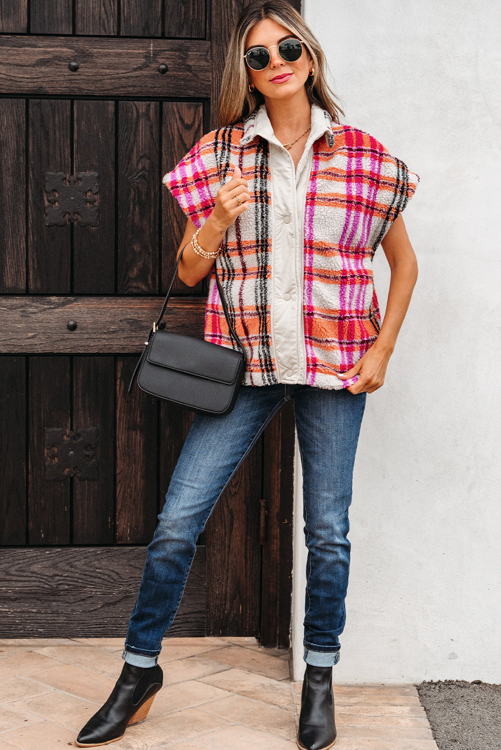 Rose Sherpa Plaid Vest