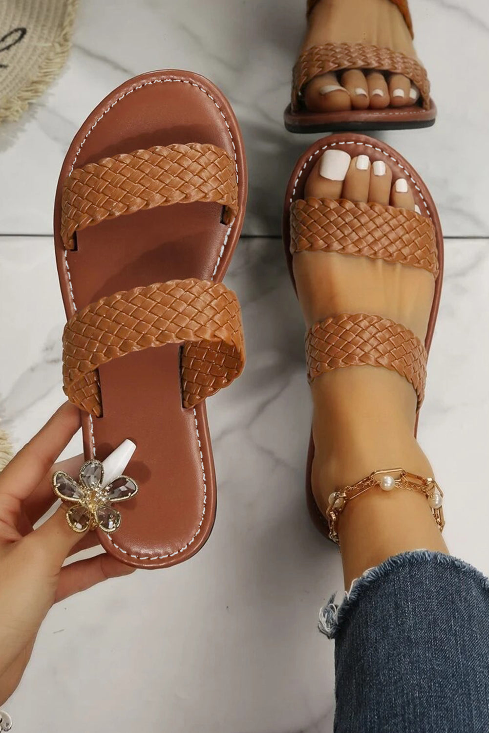 Braided Double Band Flat Slippers