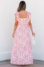 Floral Print Ruffled Strap Maxi Dress