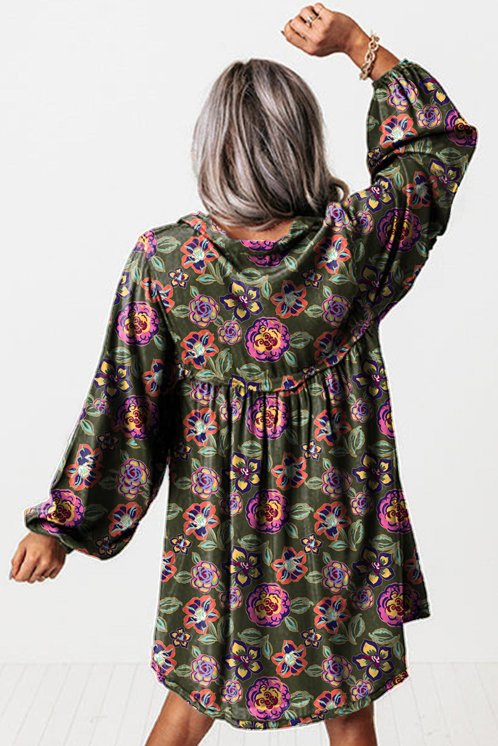 Floral Bubble Sleeve Shift Dress