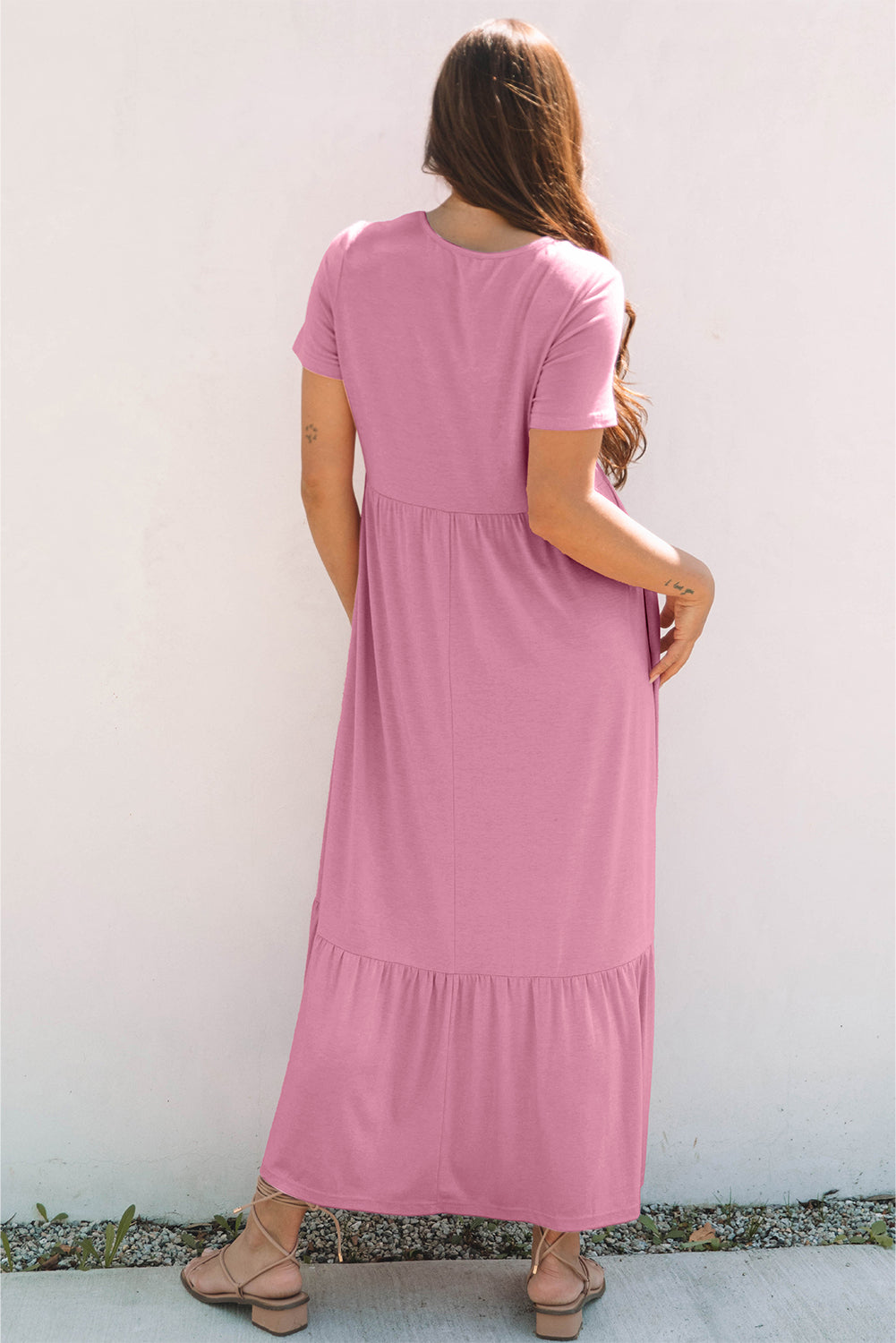 Pink T-shirt High Waist Pocketed Long Dress