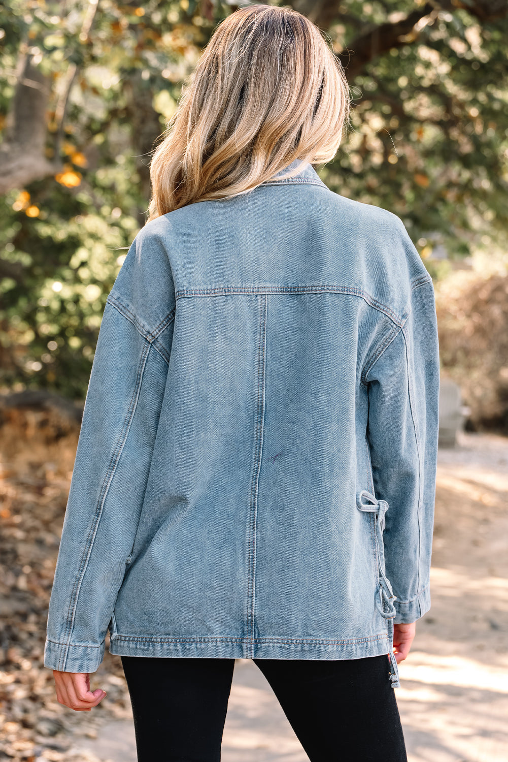 Blue Side Tie up Boyfriend Denim Jacket