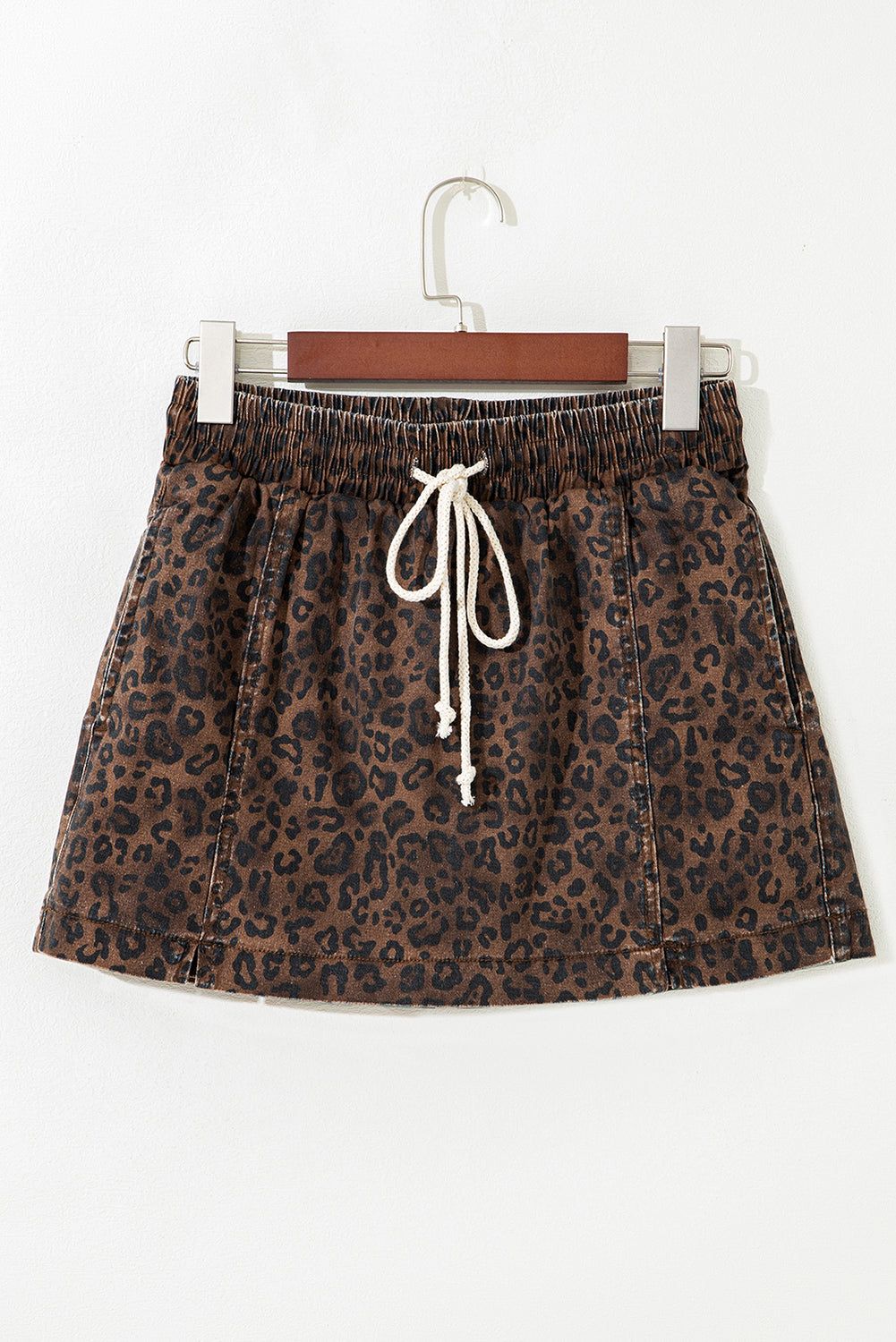 Leopard Print Drawstring Denim Skort