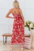 Red Floral Empire Waist Maxi Dress