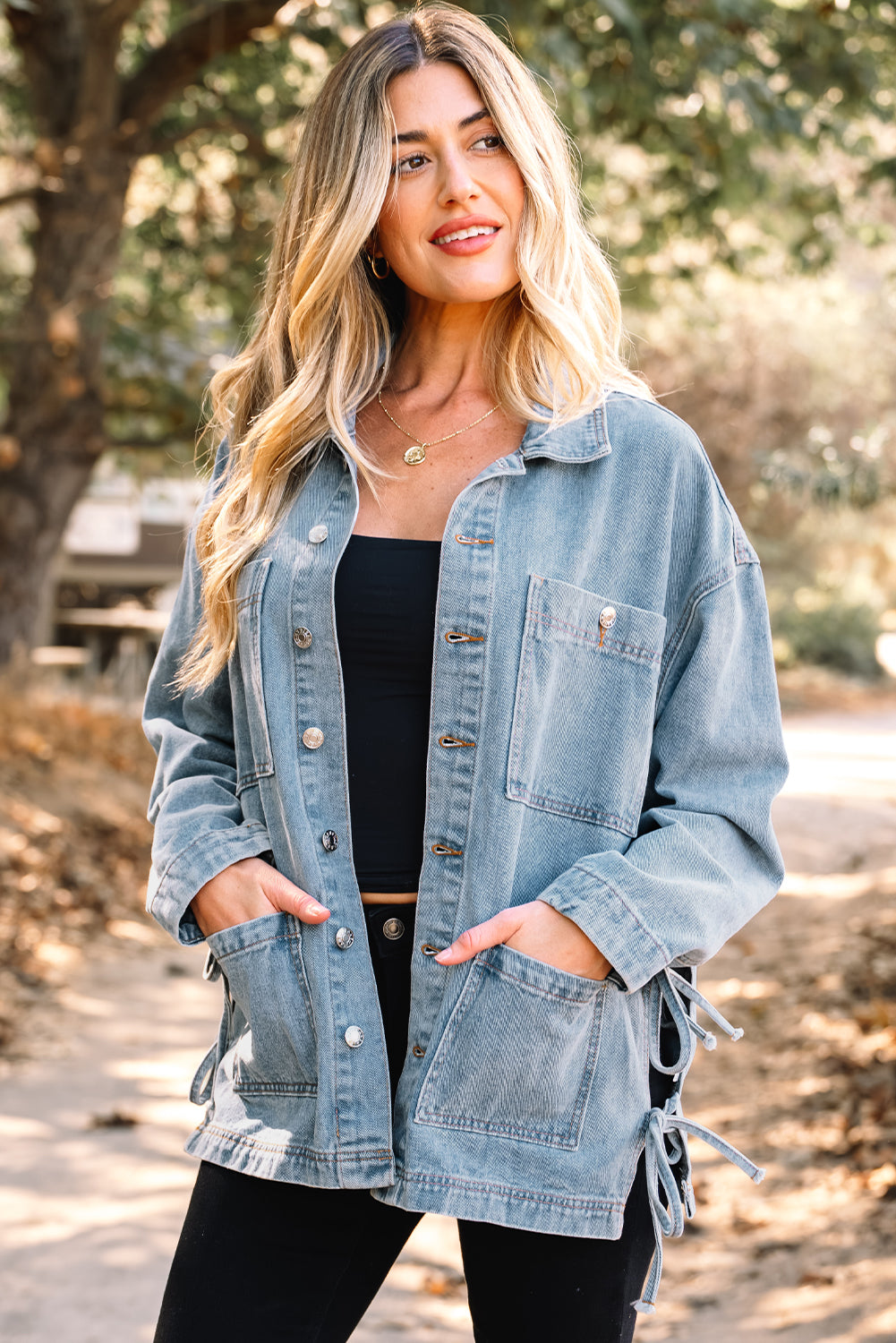 Blue Side Tie up Boyfriend Denim Jacket