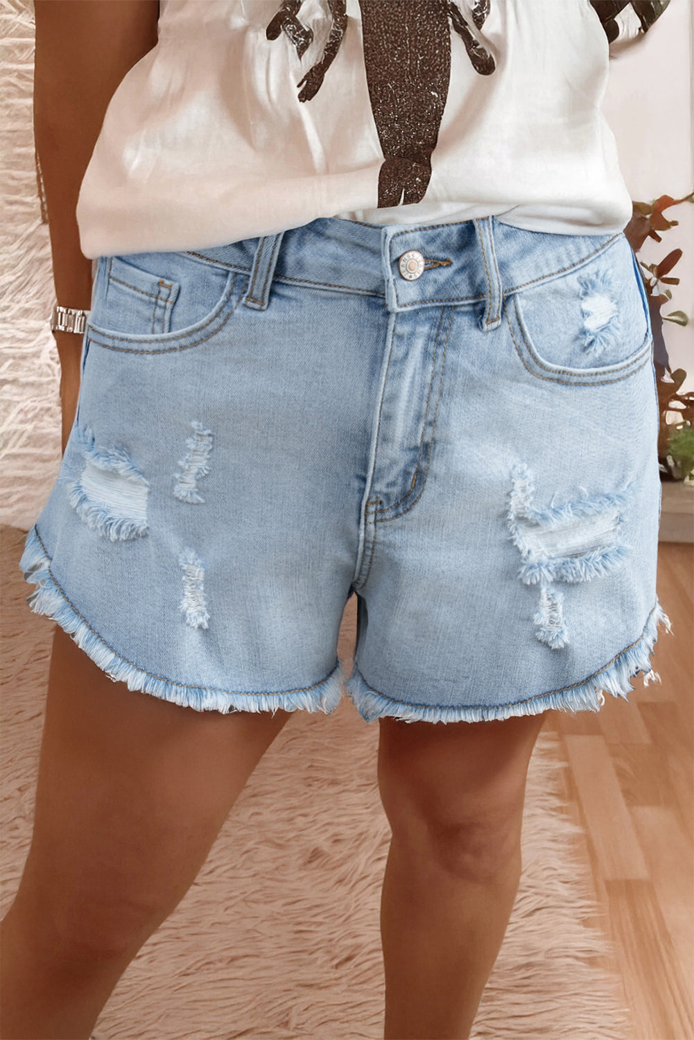 Blue Distressed Denim Shorts