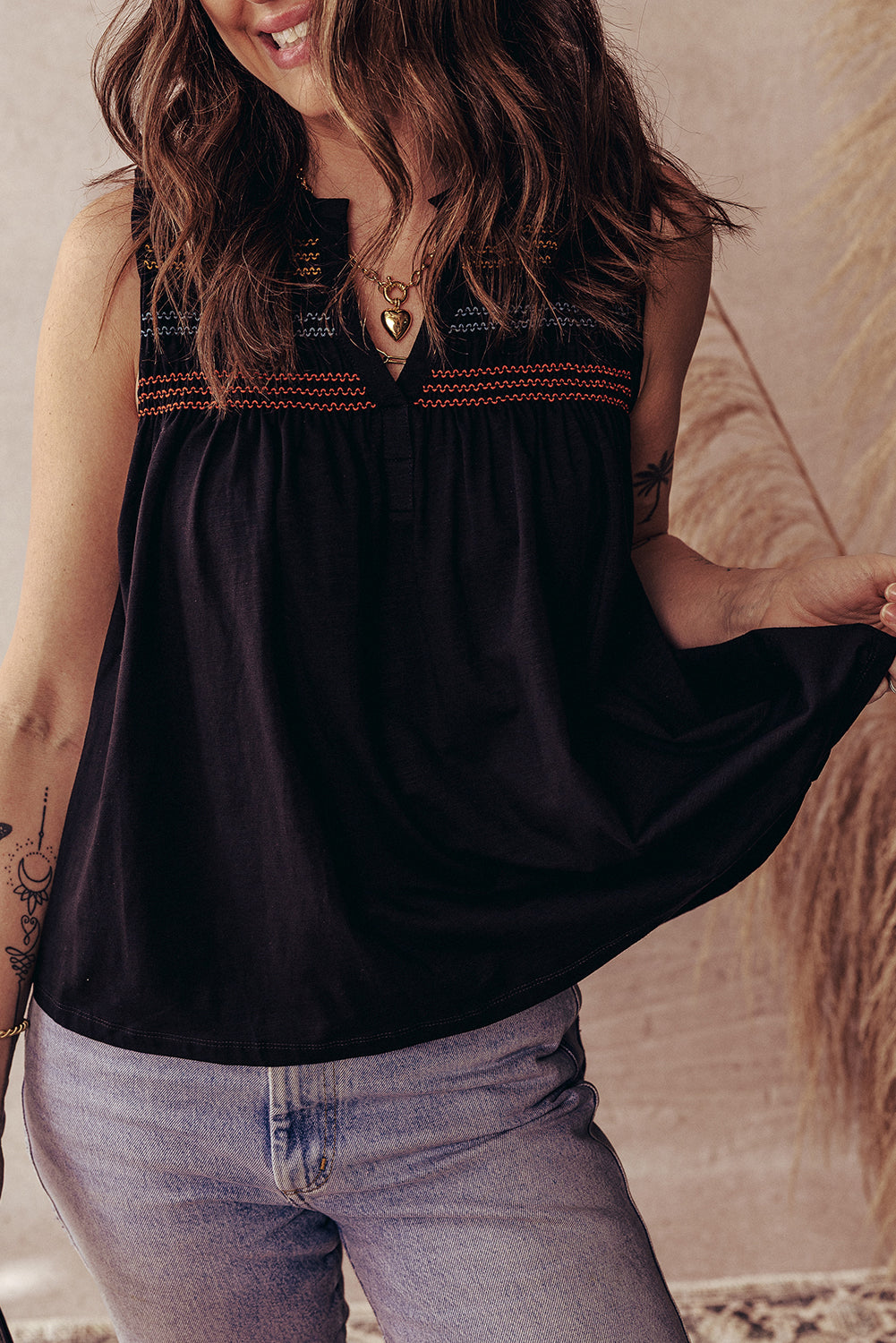 Shirred Yoke Tank Top