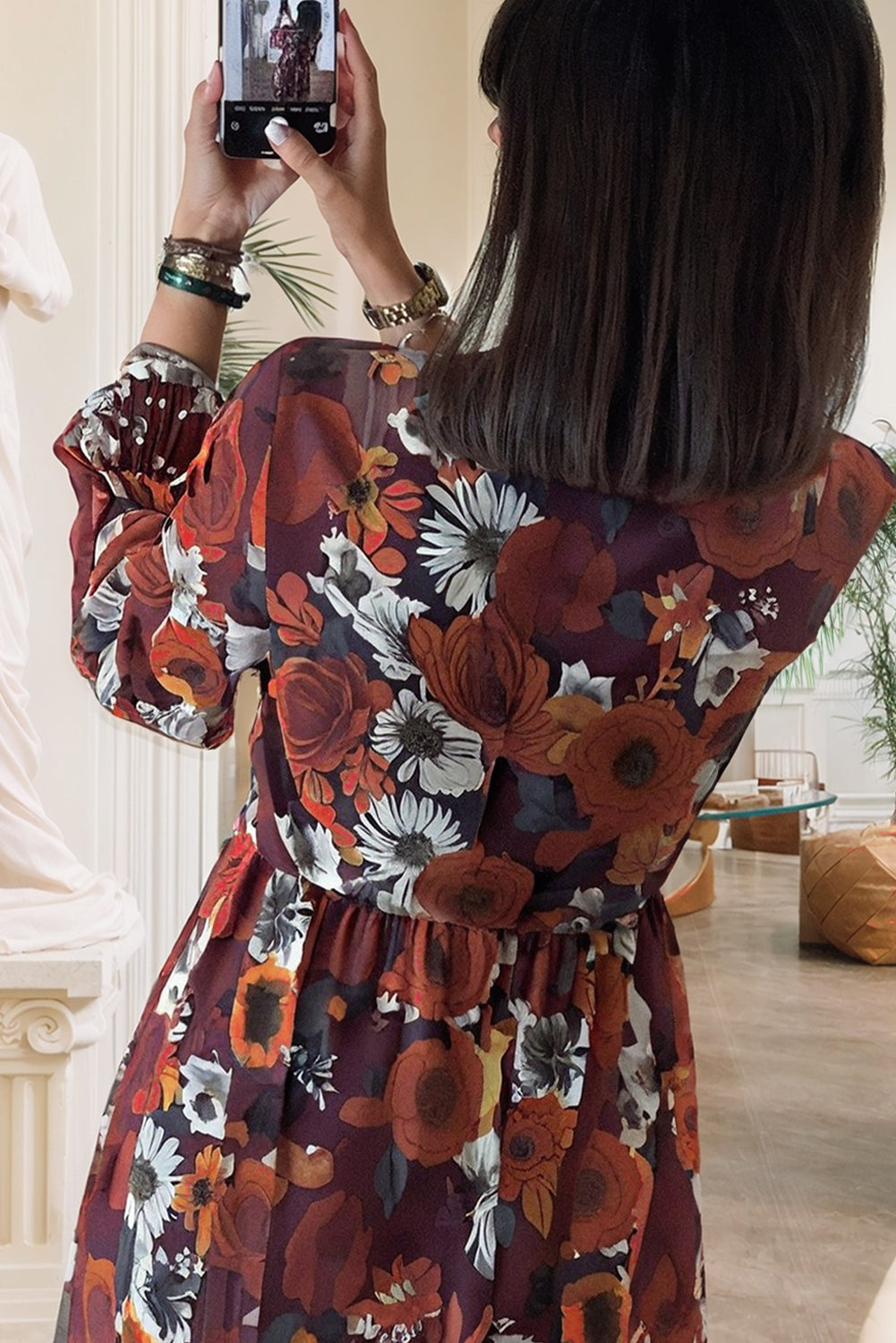 Floral Print Wrap Puff Sleeve Mini Dress
