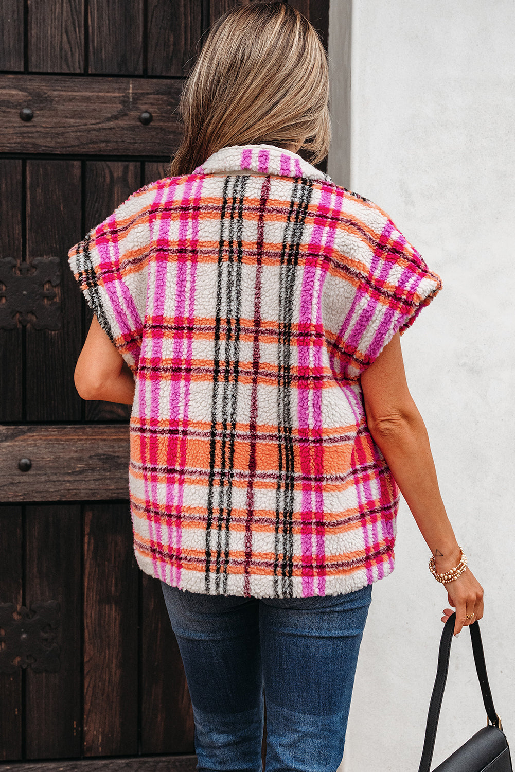 Rose Sherpa Plaid Vest