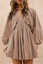Deep V Neck Smocked Mini Dress
