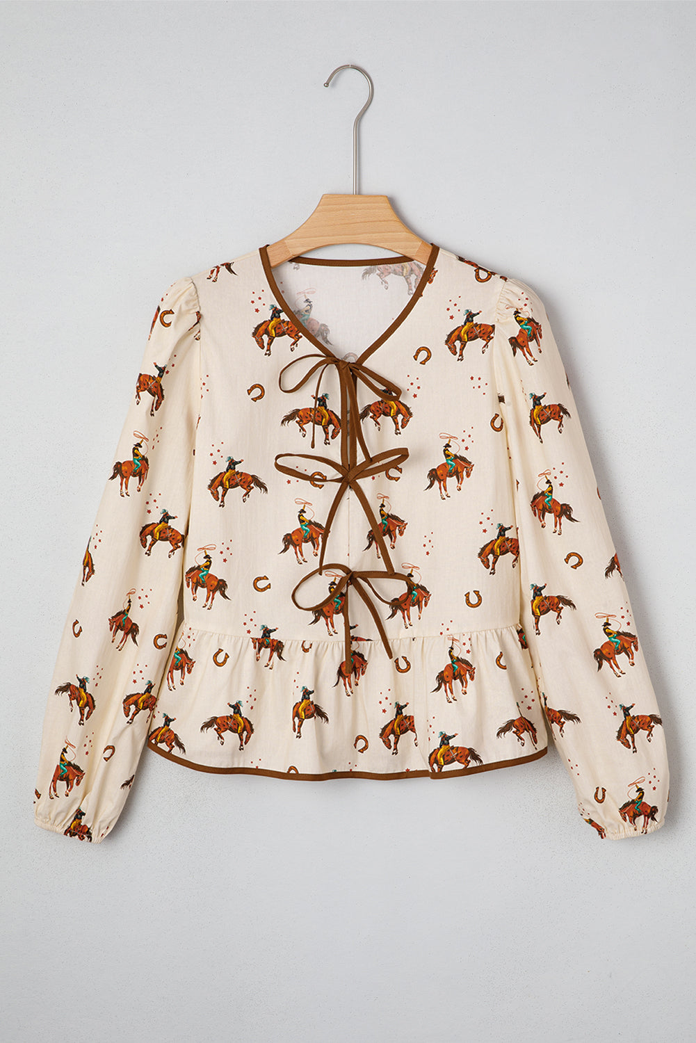 Apricot Rodeo Print Peplum Top