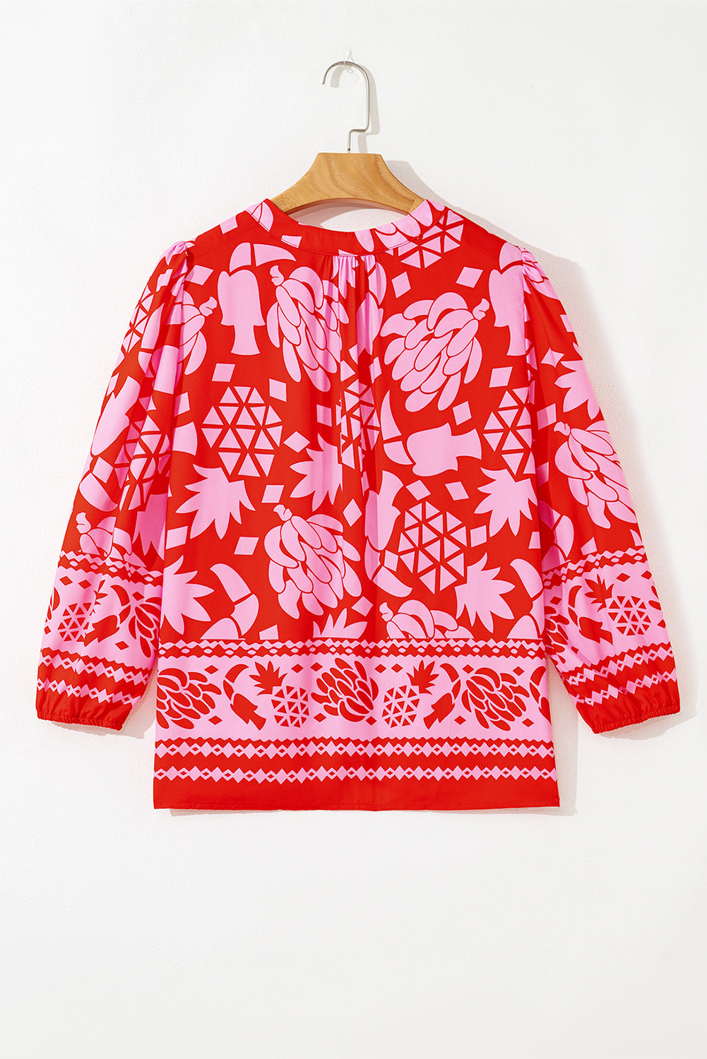 Abstract Floral Tie Neck Blouse