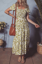 Boho Floral Smocked Bust Tiered Long Dress