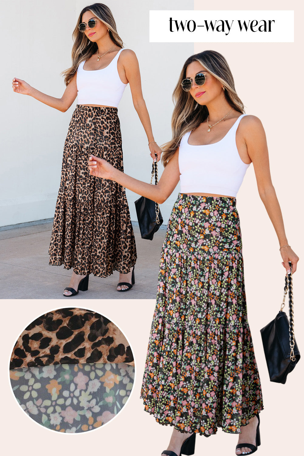Leopard Floral Reversible Maxi Skirt